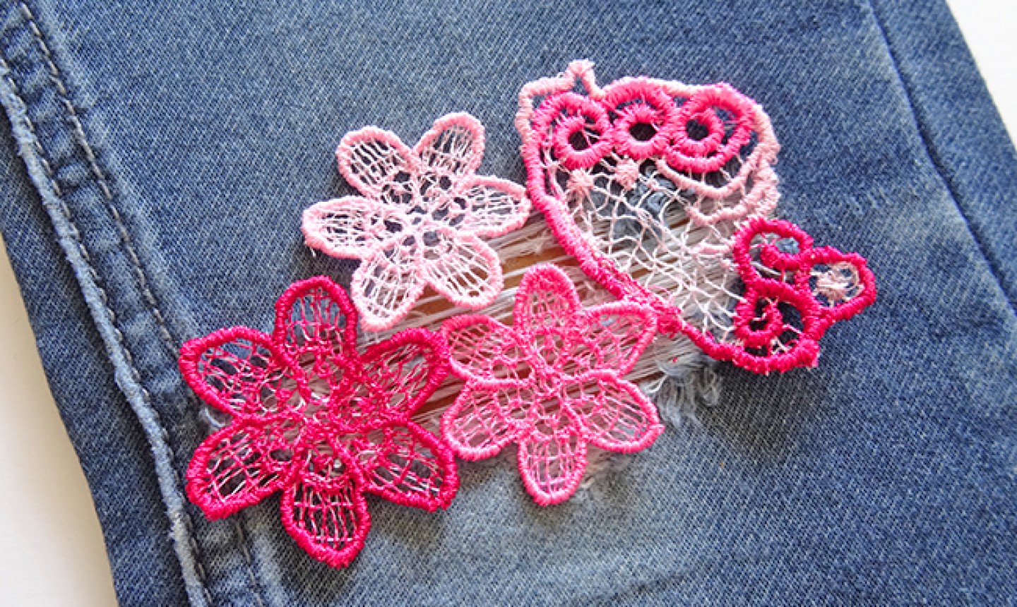 lace flower patches on jeans