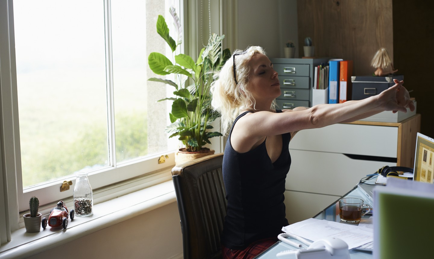 stretching at desk