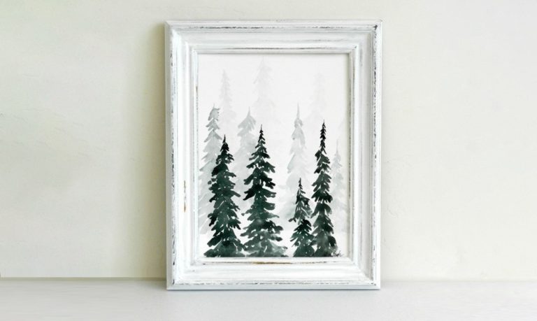 watercolor evergreen painting