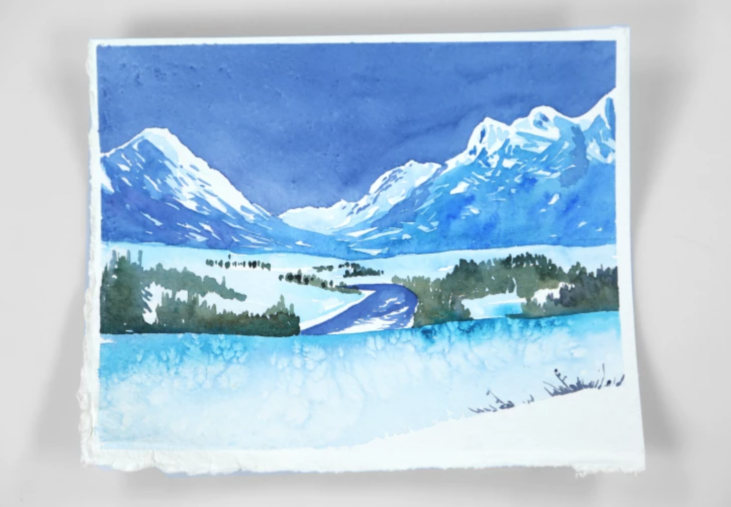 watercolor snowy mountain painting