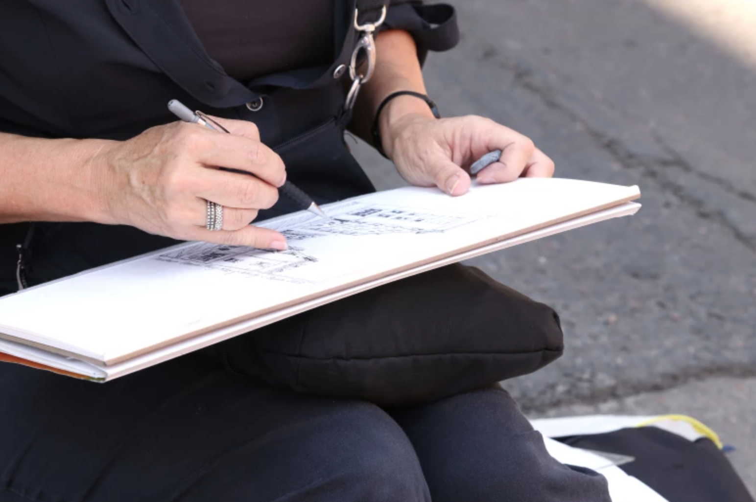 woman urban sketching