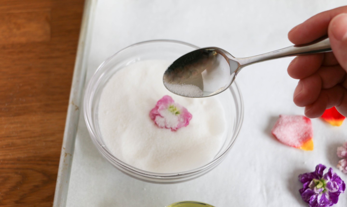 coating flower in sugar