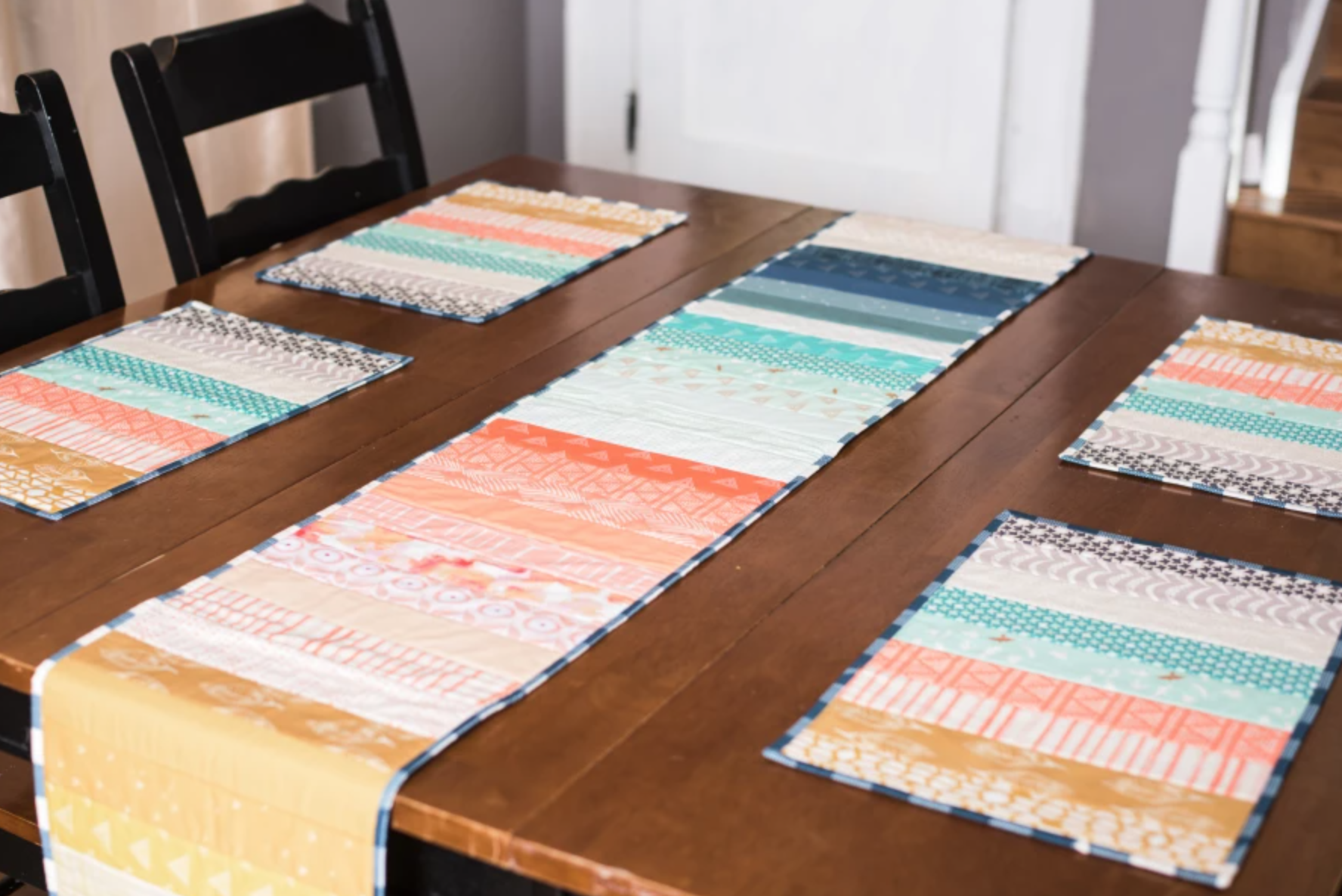 striped quilt as you go table runners