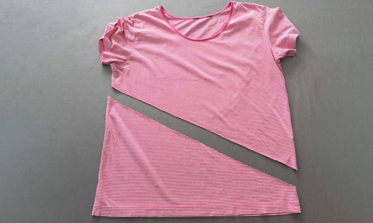 t-shirt cut diagonally