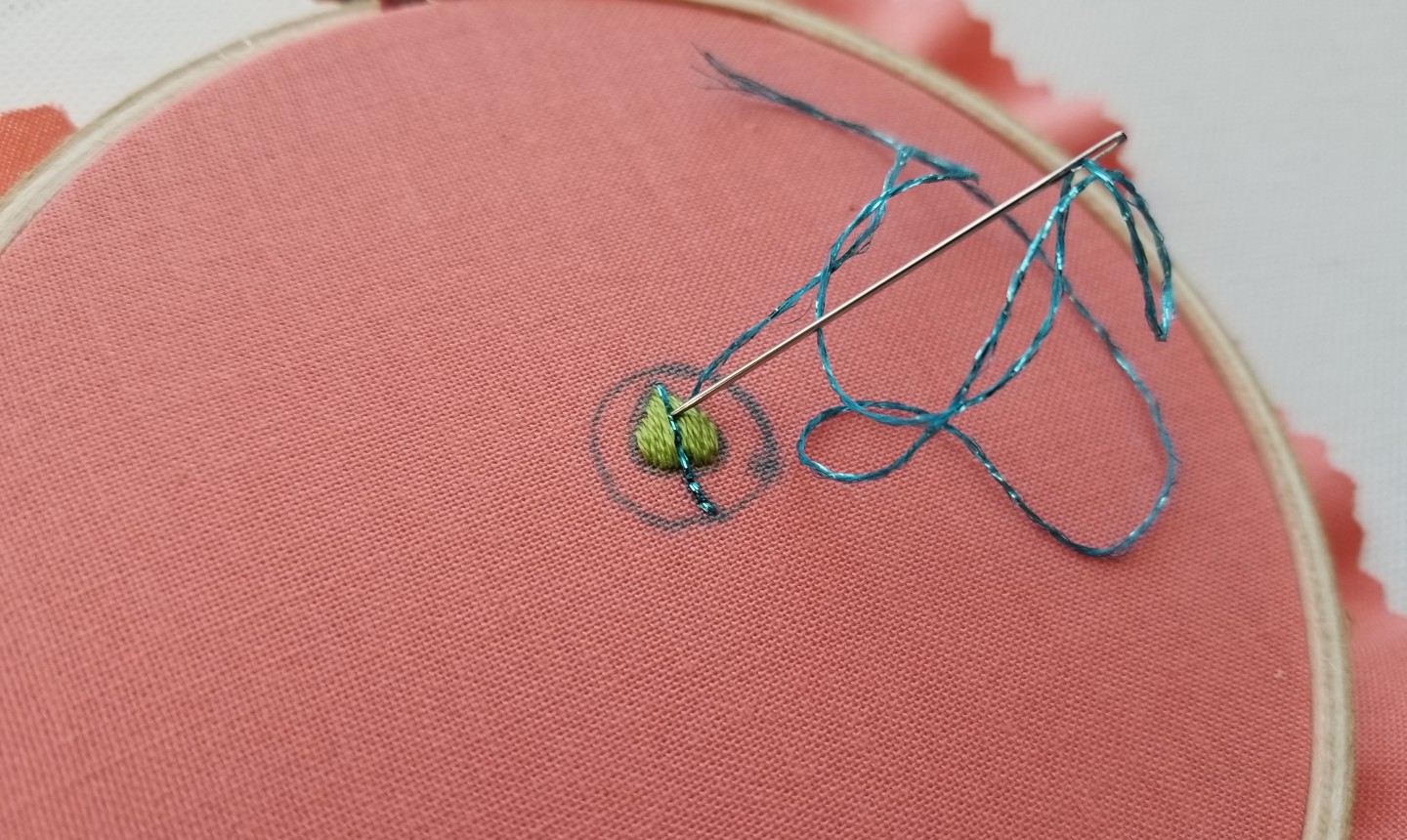 backstitch leaf pendant