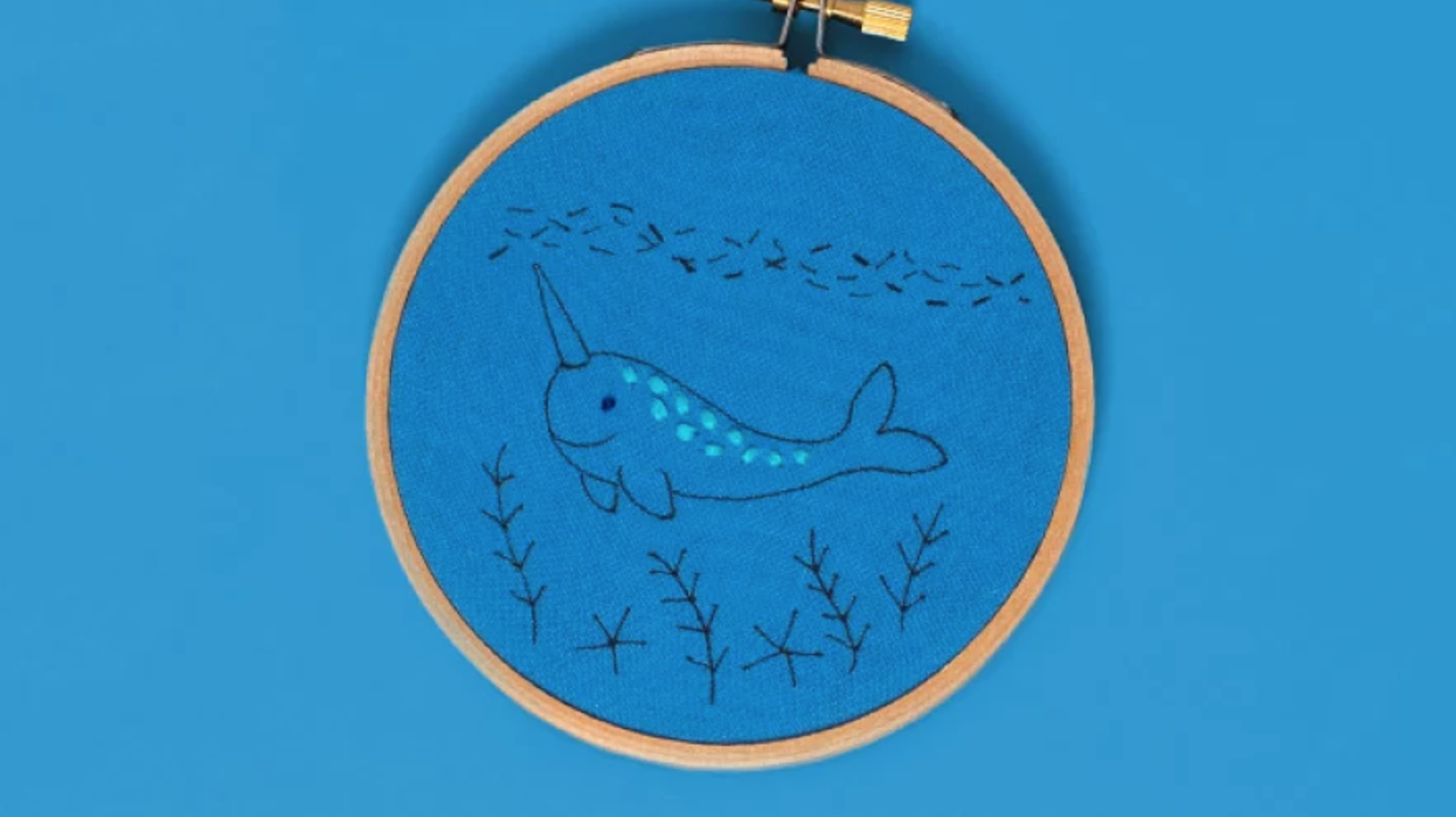 narwhal embroidery hoop