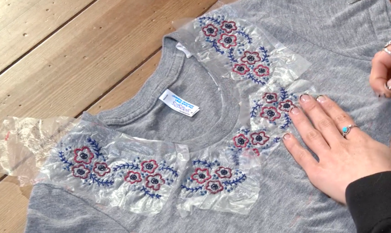upcycling t-shirt with flower yoke