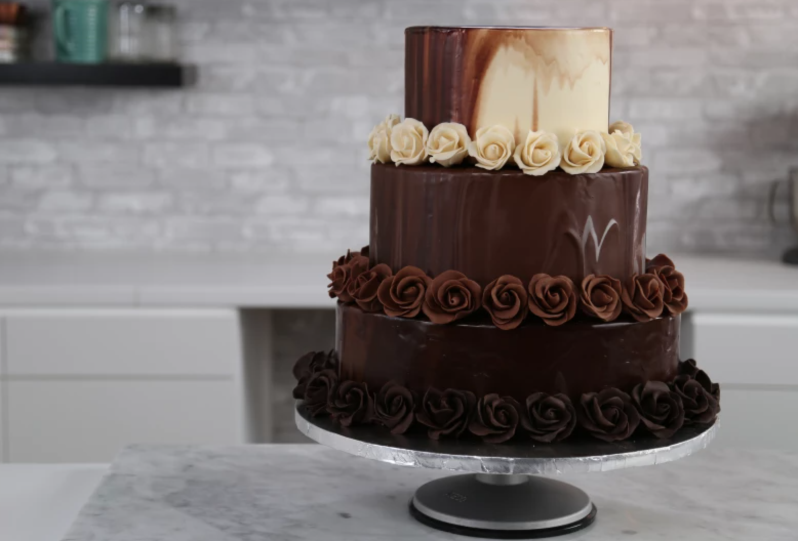 tiered chocolate rose cake