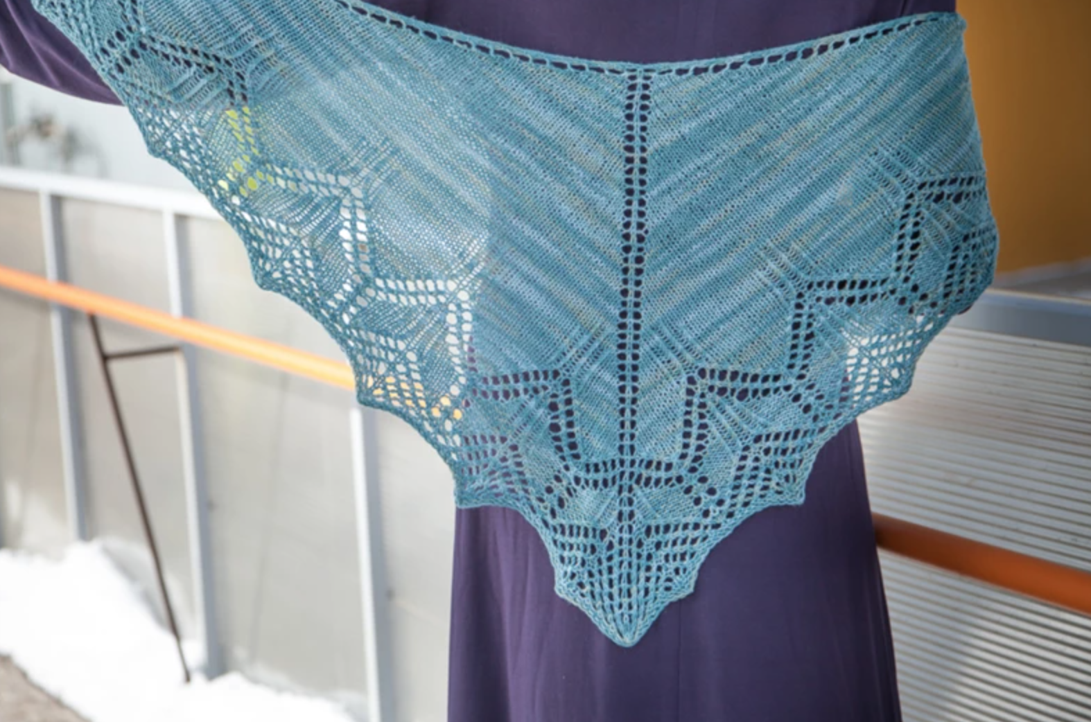 blue knit lace shawl