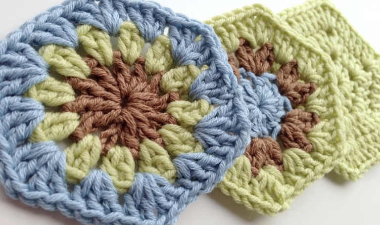 three hexagon crochet motifs
