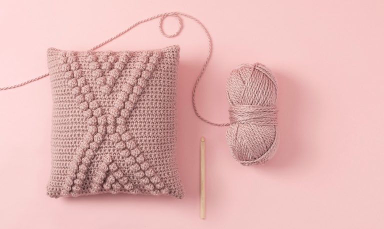 pink crochet bobble pillow