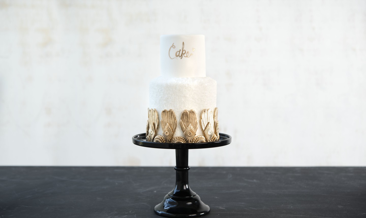 Glam Gold-Leaf Tiered Wedding Cake