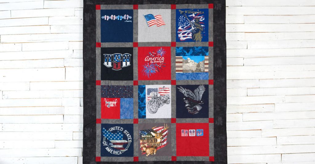 T shirt quilt with red and blue shirts