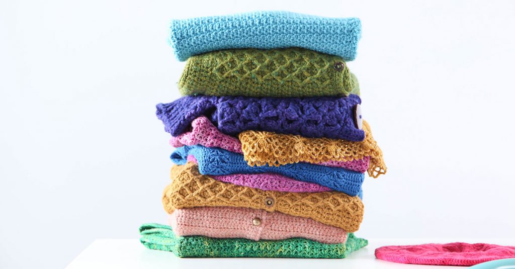 Stack of crochet projects