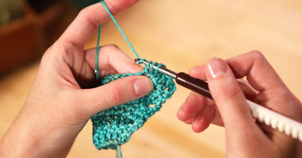 Crocheting with aqua yarn