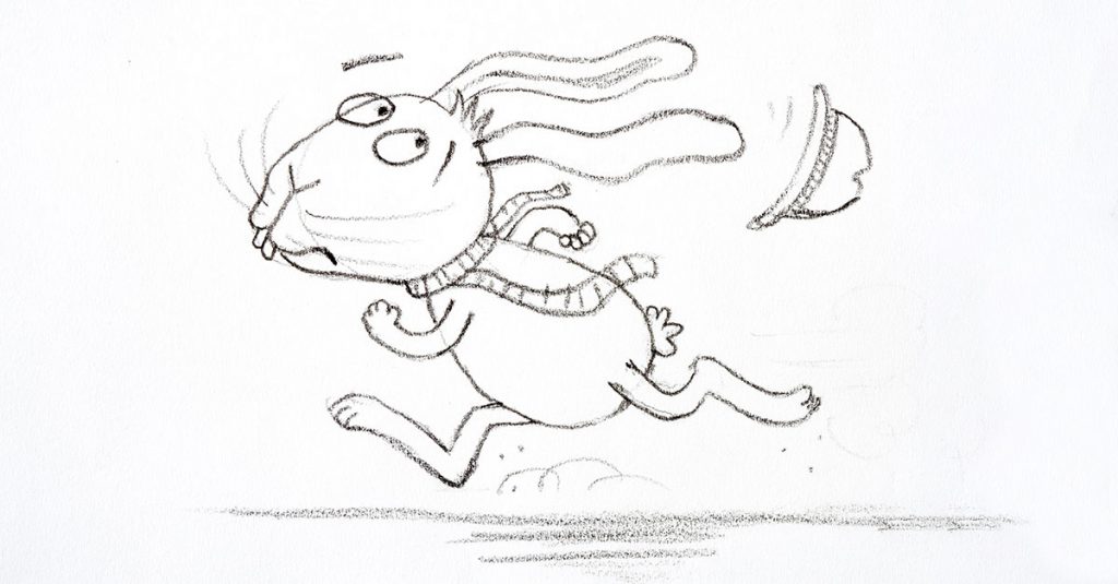 Sketch of a cartoon rabbit running