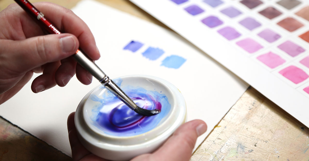 Mixing blue and purple water colors