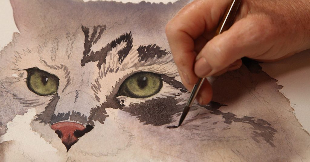 Painting cat fur with watercolor