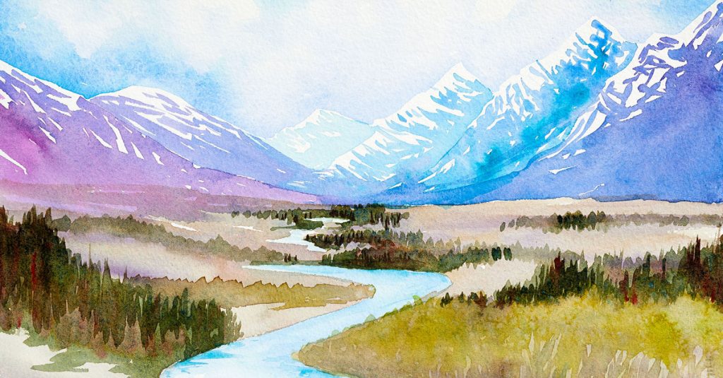 Watercolor mountain painting