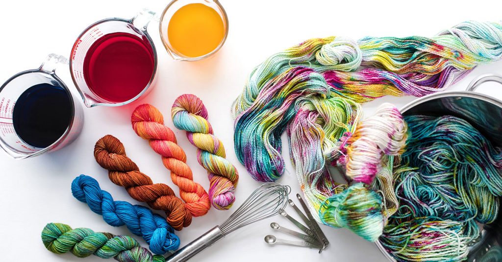 Variety of colorful dyed yarn