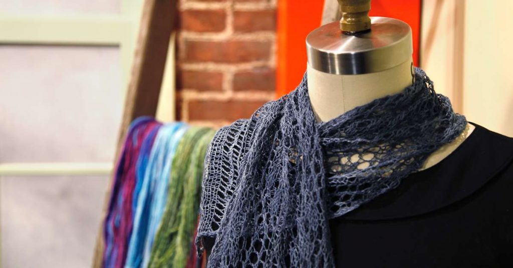 Lace knit blue scarf