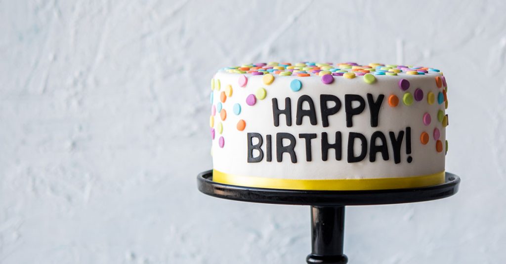 Cake decorated with Happy Birthday and polka dots
