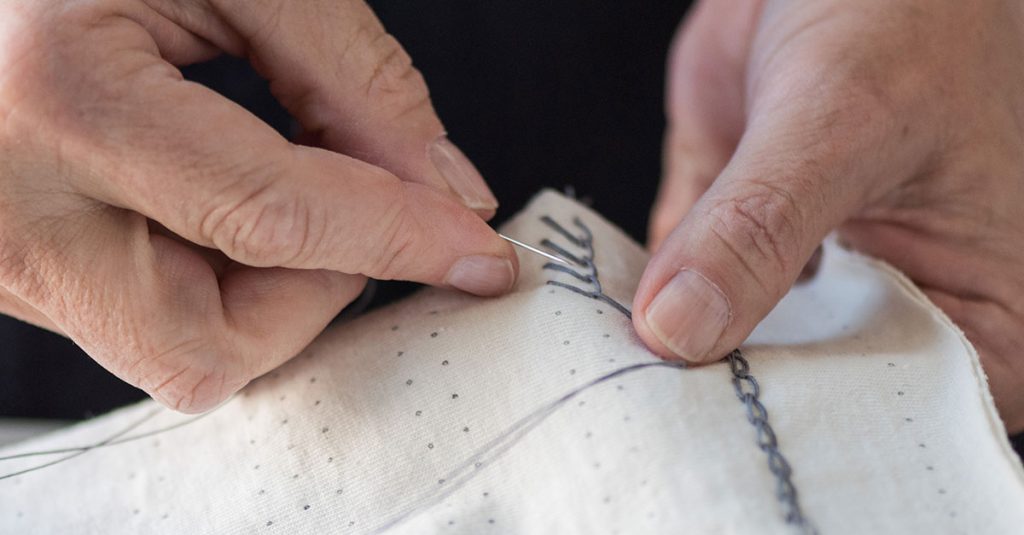 Embroidering with grey thread