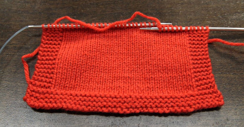 Orange brioche knitting square