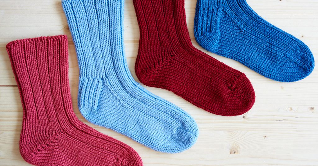 Four different color knit socks