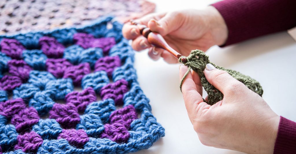 Crocheting with green yarn