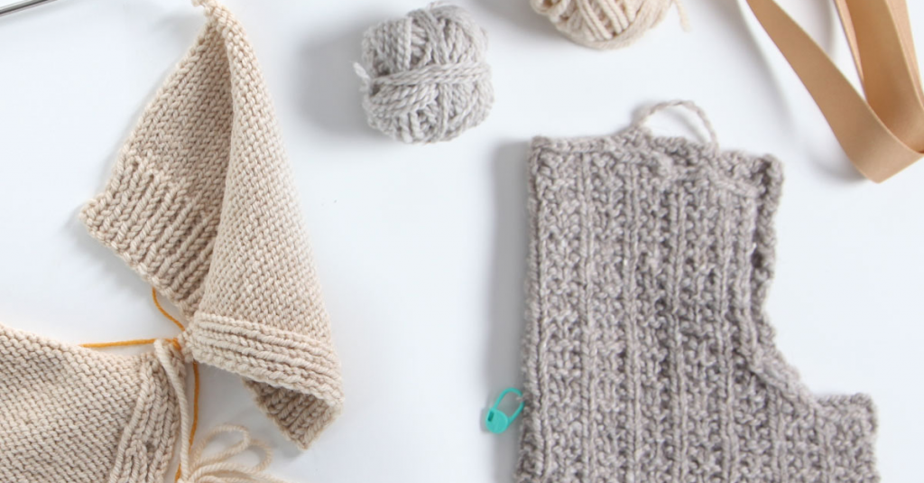 Grey and tan knitting projects