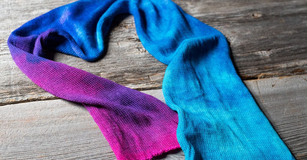 Pink and blue dyed yarn scarf