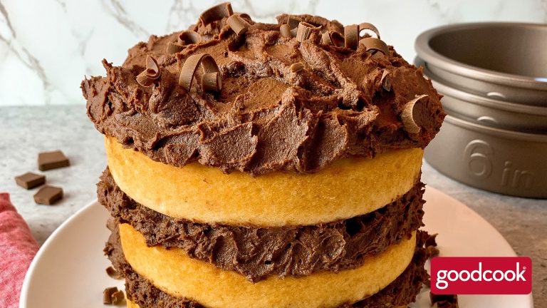 Bake Like a Pro with Robin Miller and GoodCook: Vanilla Layer Cake with Chocolate Ganacheproduct featured image thumbnail.