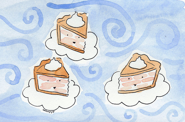 High Altitude Baking: Cartoon of Pies in Clouds