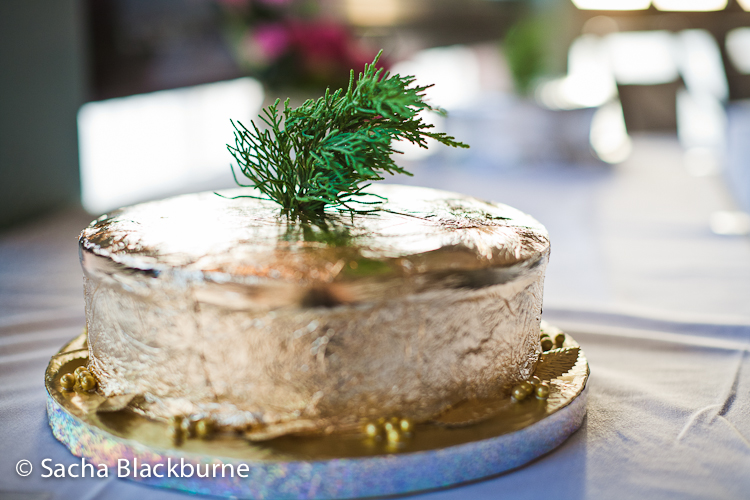 Small Golden Cake Topped with Sprig