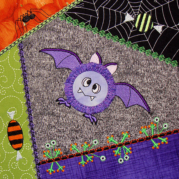 Bat Design - Machine Embroidered Quilt Block 