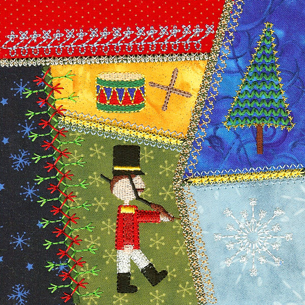 Holiday-Themed Quilt Block with Metallic Thread