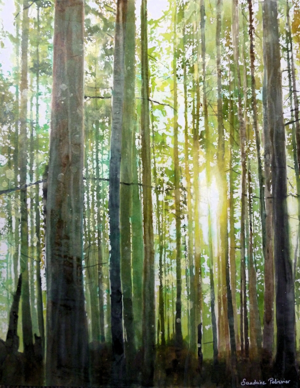 Mixed Media Green Painting - Sun Through Trees