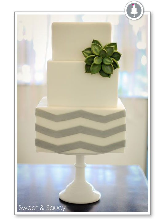 White Square Wedding Cook with Succulent