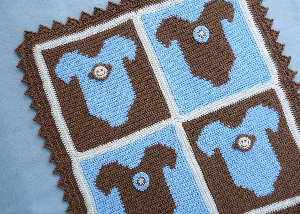 Monkey onesie crochet baby blanket