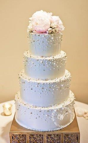 Tiered White Cake, Colorful Pearls & Flowers