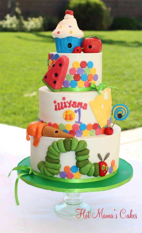 Three Tiered Very Hungry Caterpillar Cake in Bright, Cheerful Colors