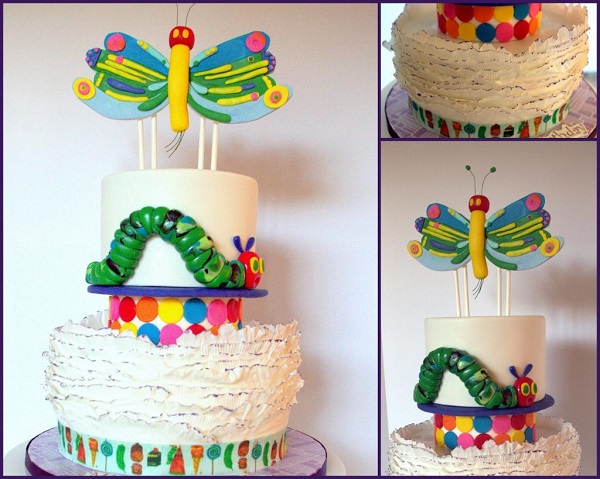 Fondant Frilled Cake With Hungry Caterpillar Theme