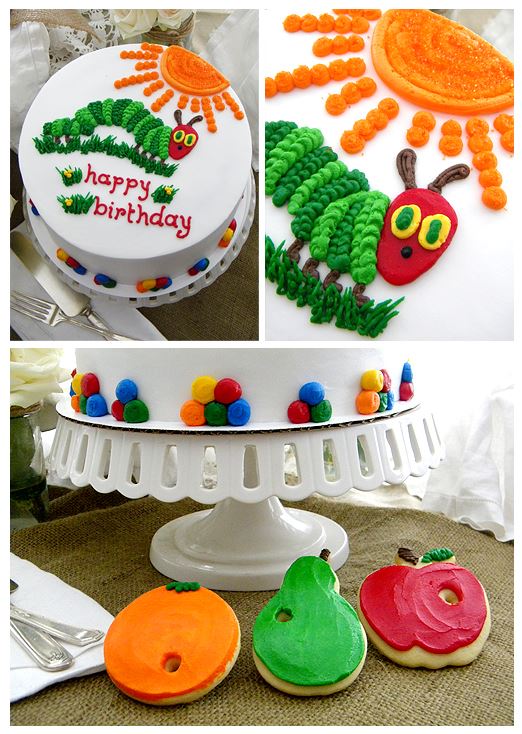 Hungry Caterpillar Buttercream Birthday Cake and Cookies