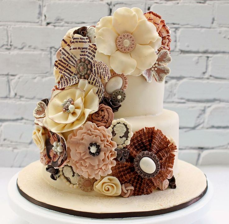 Cake with Beautiful Modeling Chocolate Flowers