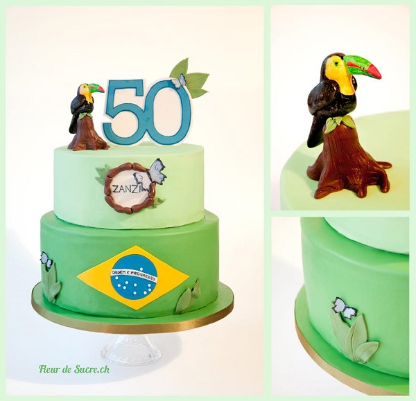 Tiered Birthday Cake Topped with Parrot