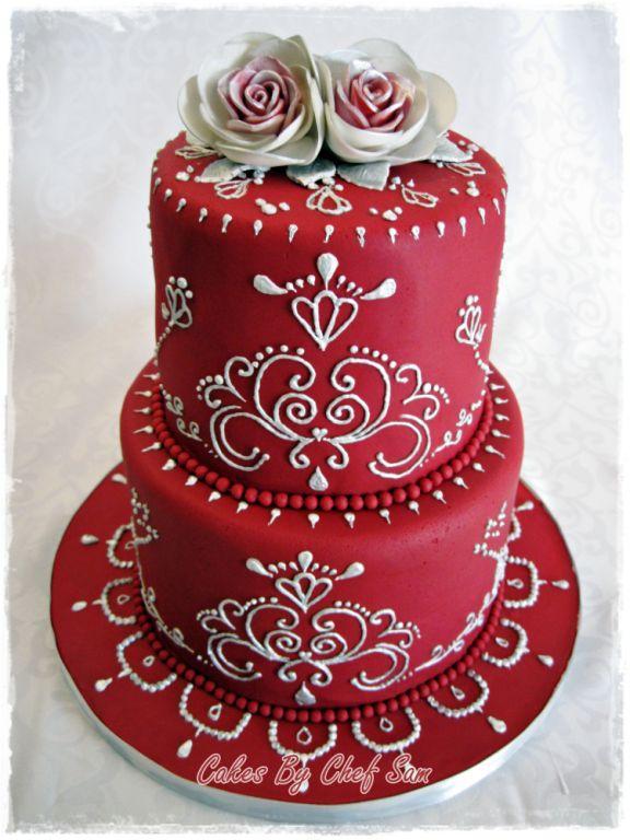 Red Cake with Modern Piping by Craftsy.com member