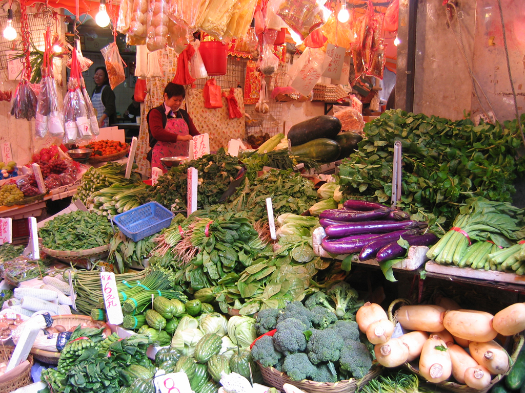 Chinese Vegetable Market with Fresh Vegetables