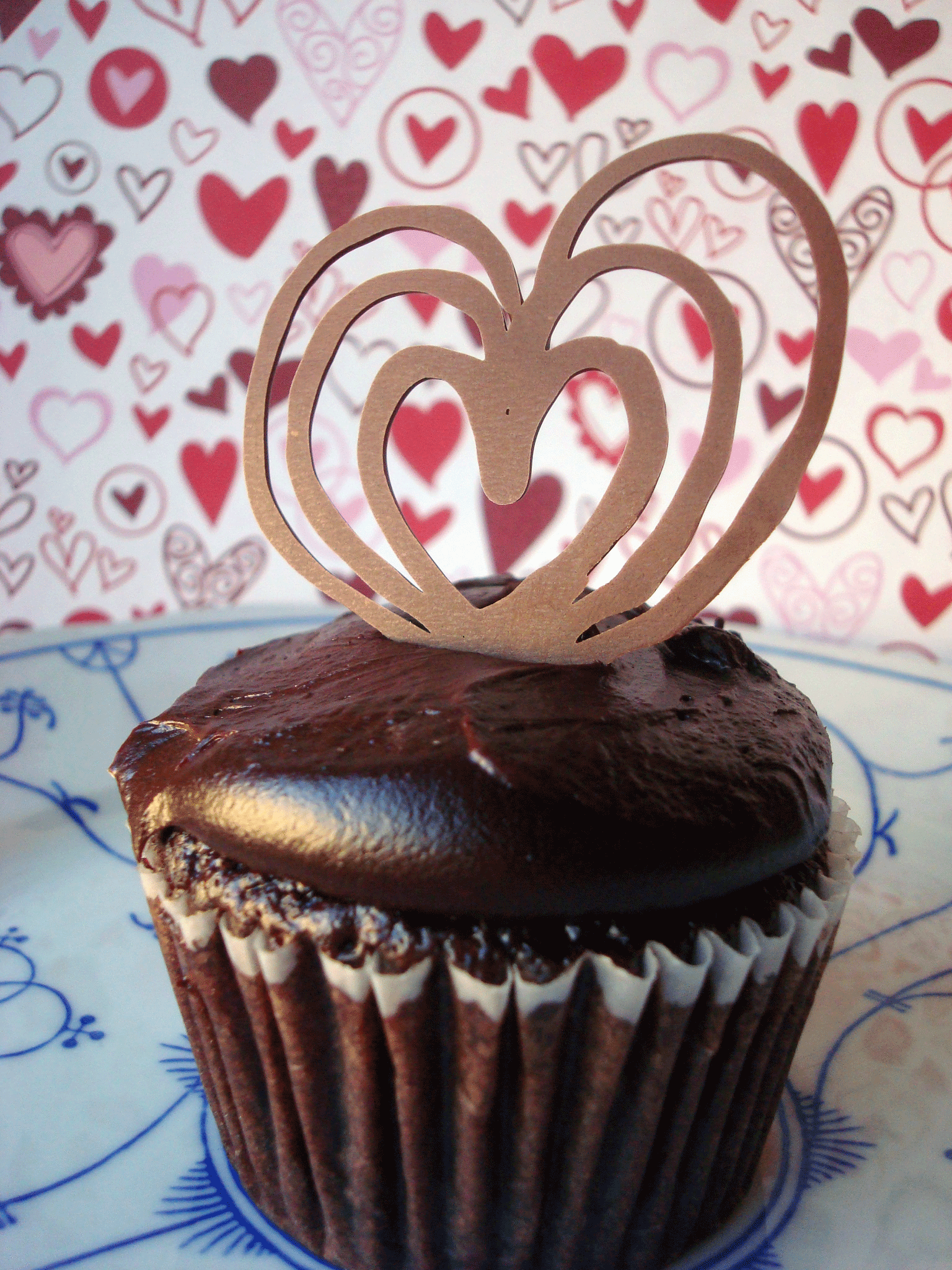 Chocolate Cupcake with Pipe Chocolate Heart Shaped Garnish