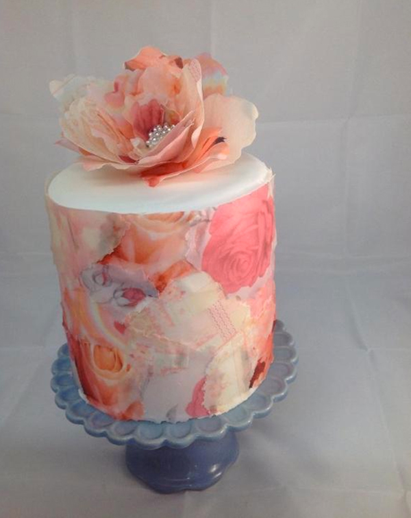 Pink with Decoupage Wafer Paper & Flower
